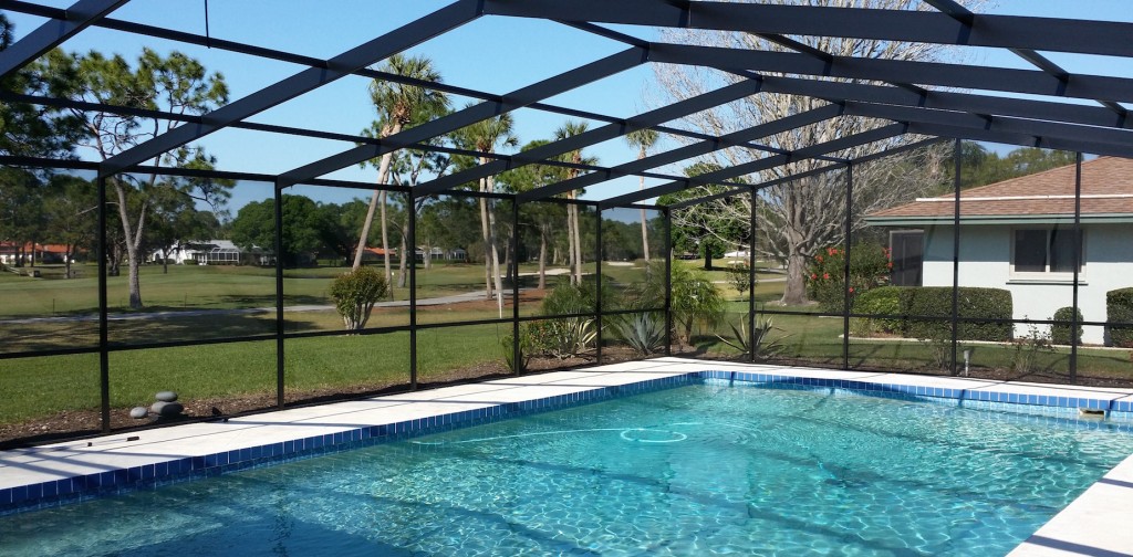 Palm Beach Bronze Blending a Pool Cage with the Surroundings Screen